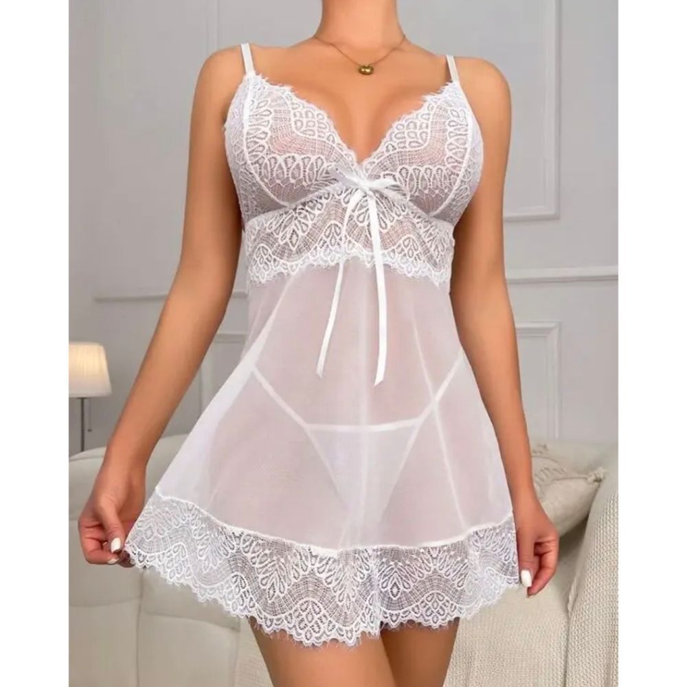 Women Sexy Lingerie Lace Strap Chemise Babydoll Mini Dress Nightdress Underwear